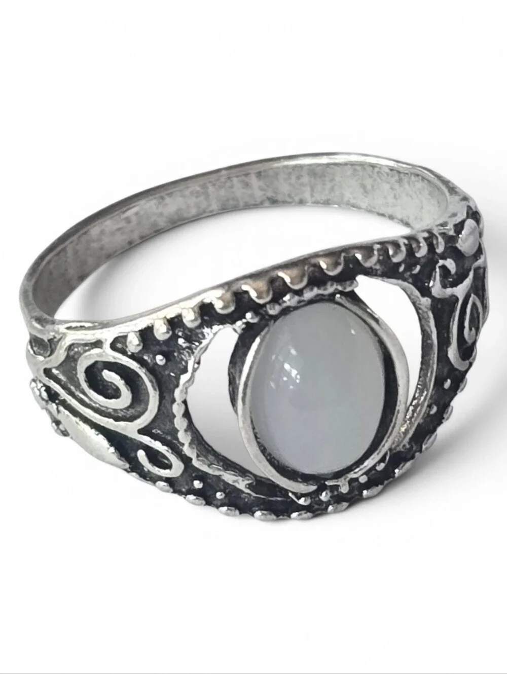 MOONSTONE MARCASITE VINTAGE INSPIRED LOOK  NEW SIZE 8 FILAGREE  BAND RING